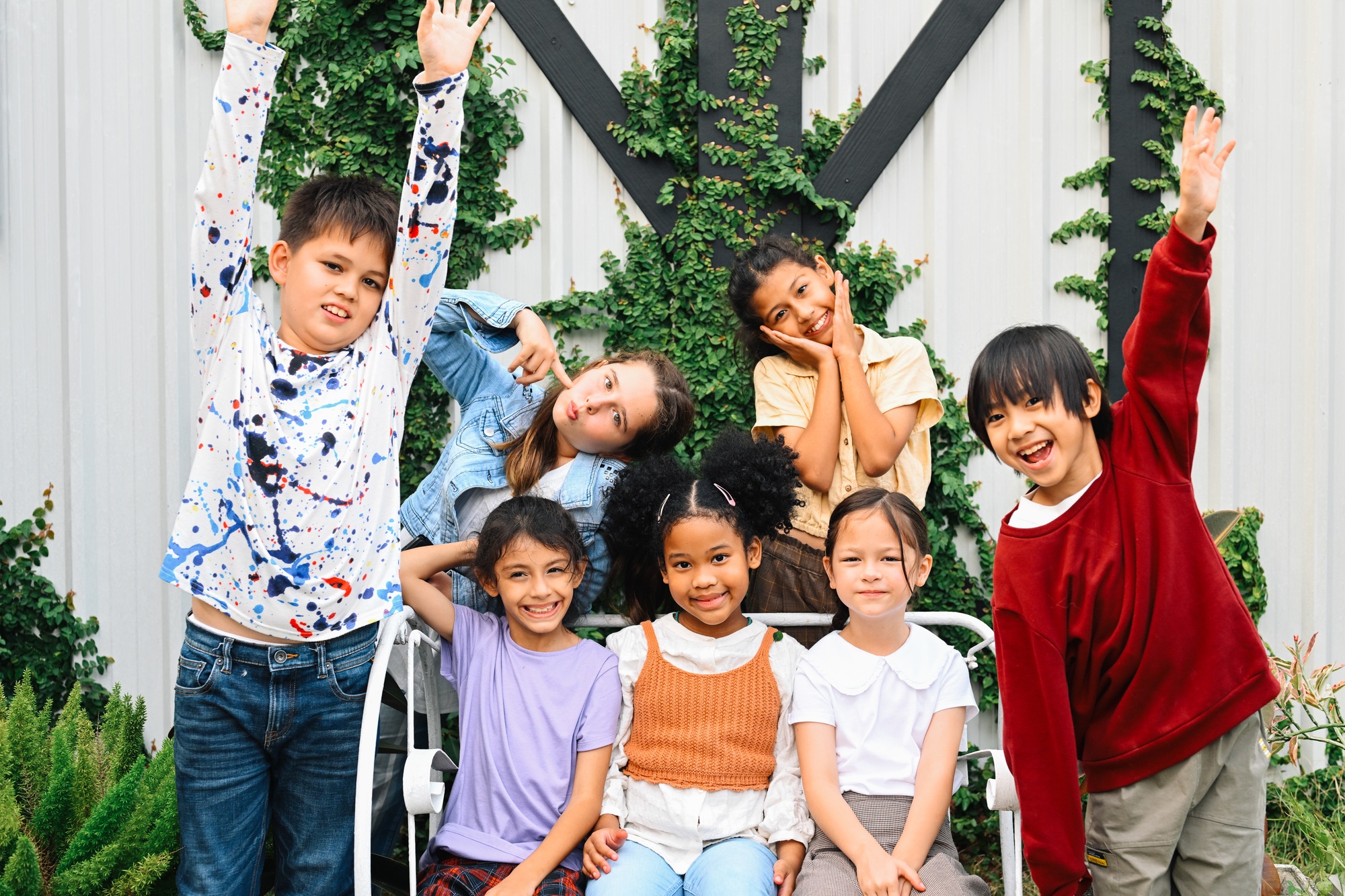 Group of diverse children at school, Happy kids portrait
